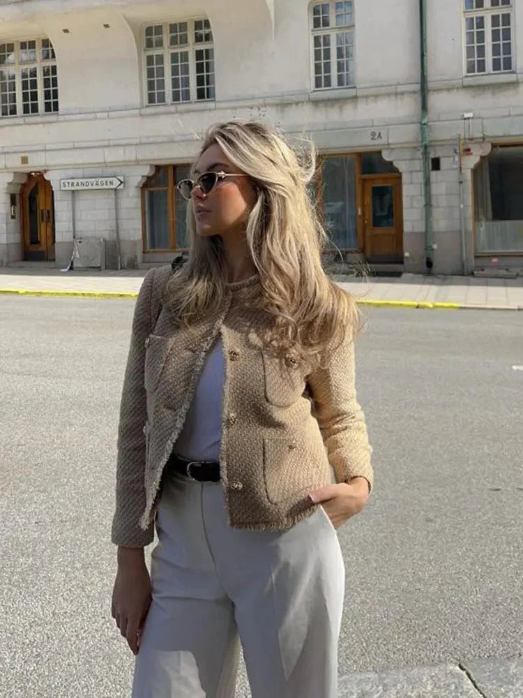 Klassieke, gestructureerde, vintage-geïnspireerde tweedblazer voor dames