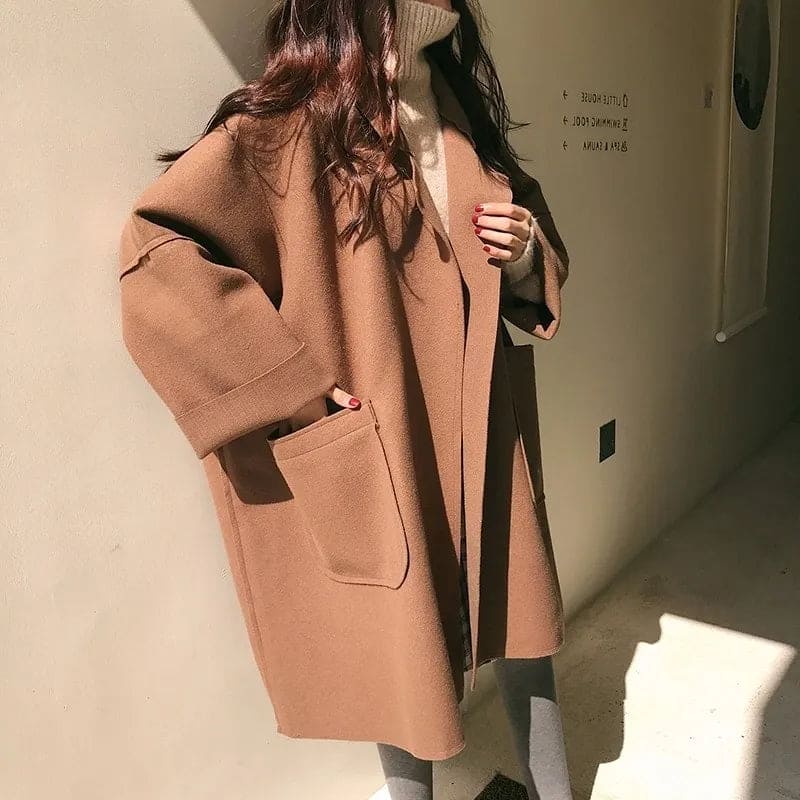 Klassieke oversized double breasted trenchcoat van wolmix voor dames