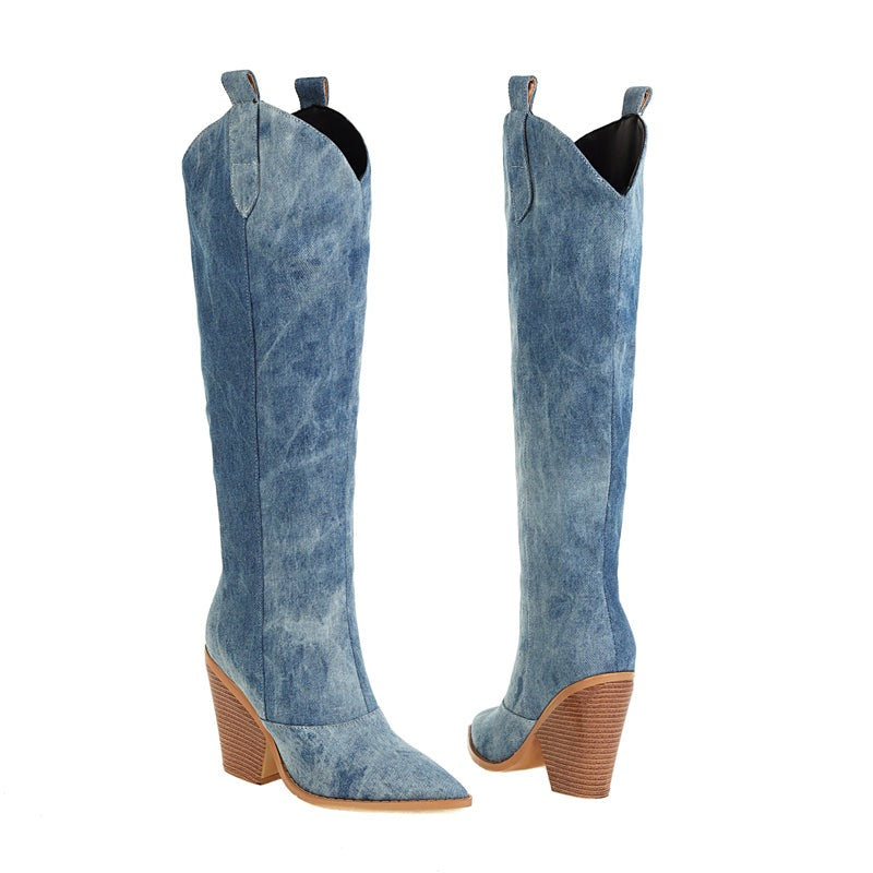 Anouk - Denim Cowboy Laarzen met Hak