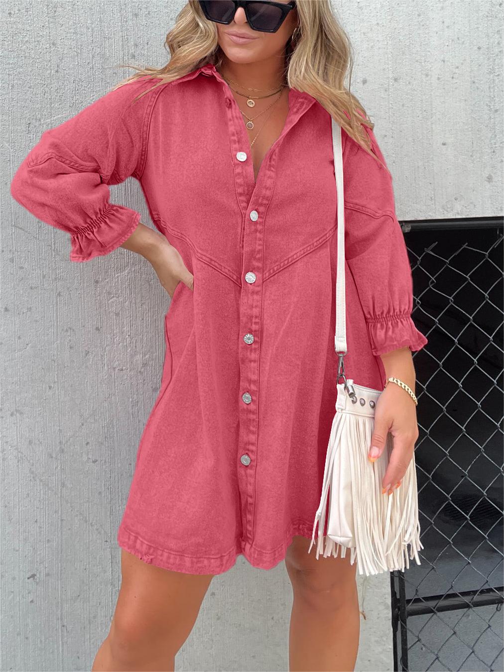 Michelle - Trendy en Stijlvolle Denim Jurk met Knoopsluiting voor Dames