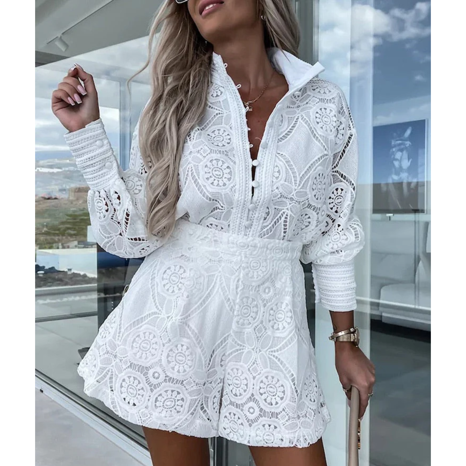 Estelle - Ibiza Tweedelige Set - Bohemian Lange Mouwen Blouse en Short voor Dames
