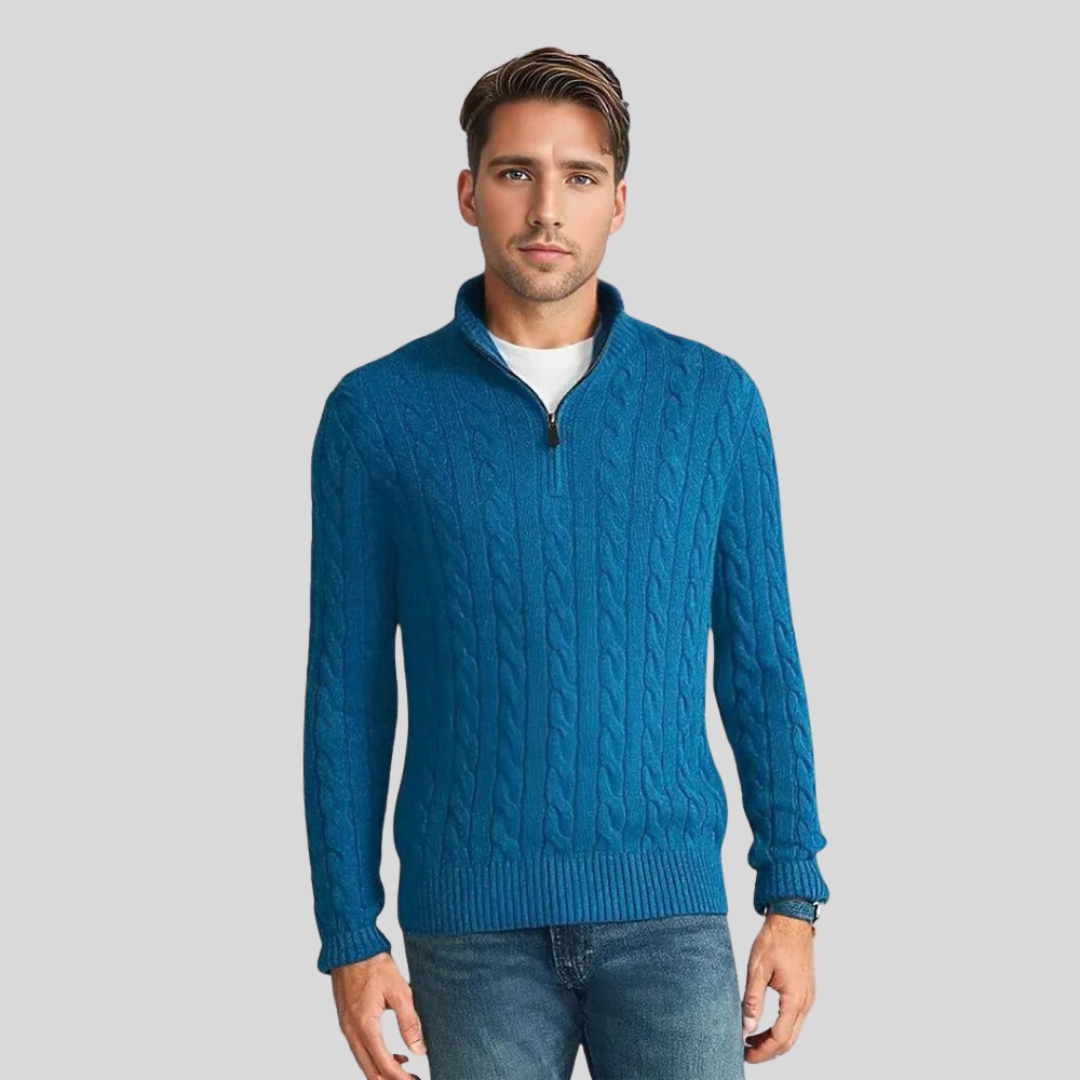 Trui_Heren_Halve_Rits_Zip_blauw_Mannen