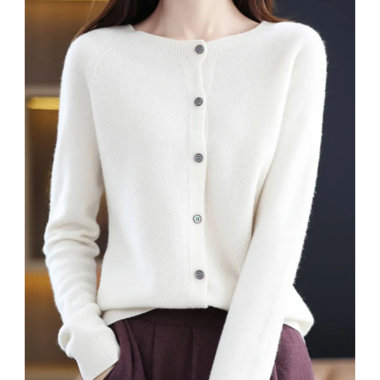 Wol-kasjmiermix vest met ronde hals en knoopsluiting – zachte, warme dameslaag