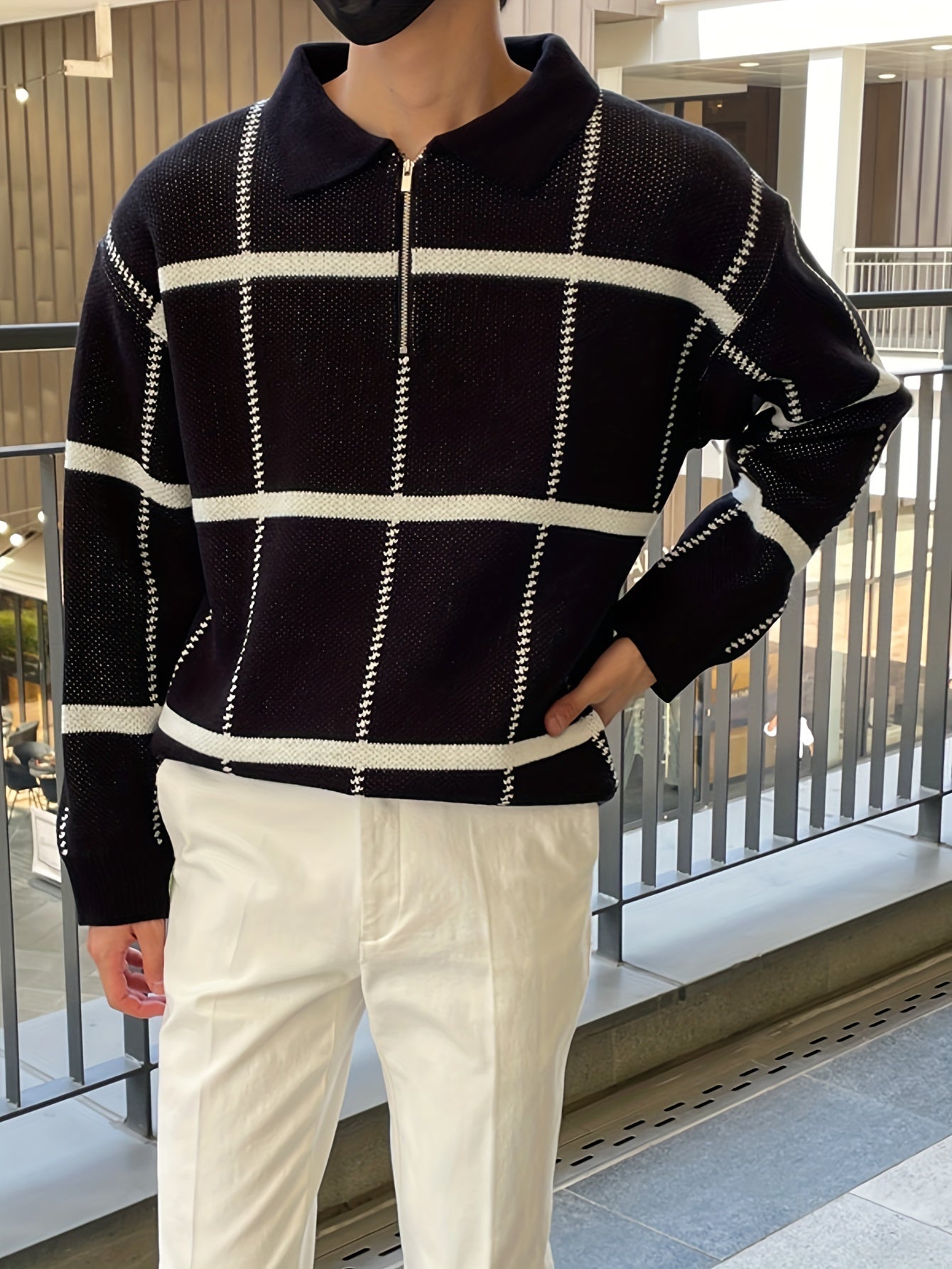 Hugo - Casual Geruite Trui met Halve Rits voor Heren
