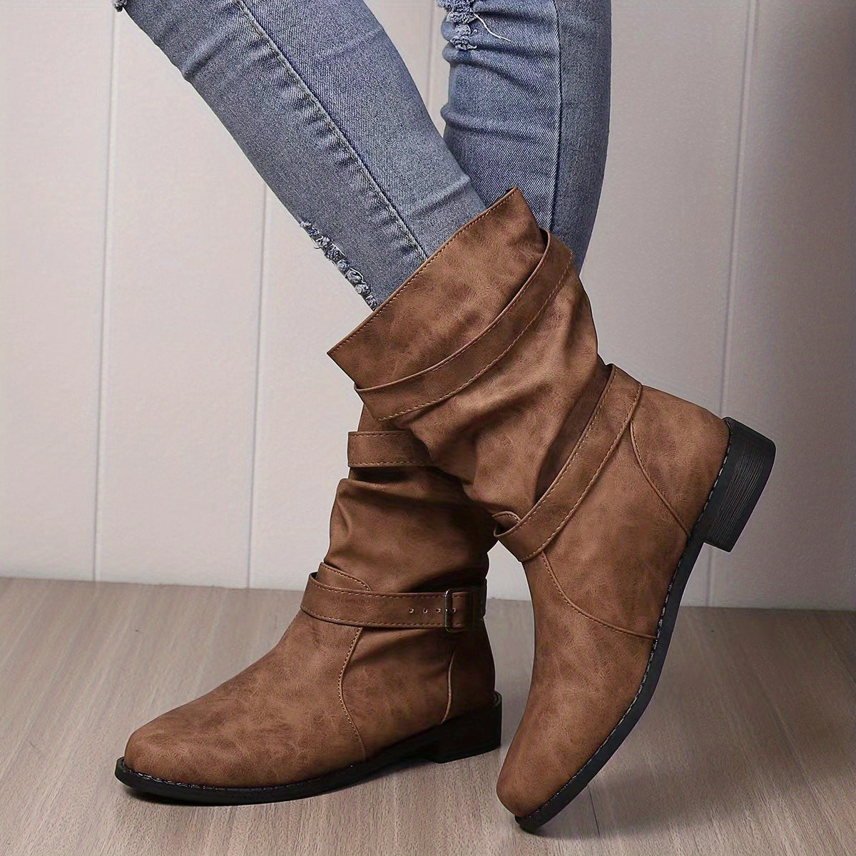 Sarah - Platte Slouchy Buckle Enkellaarsjes voor Dames