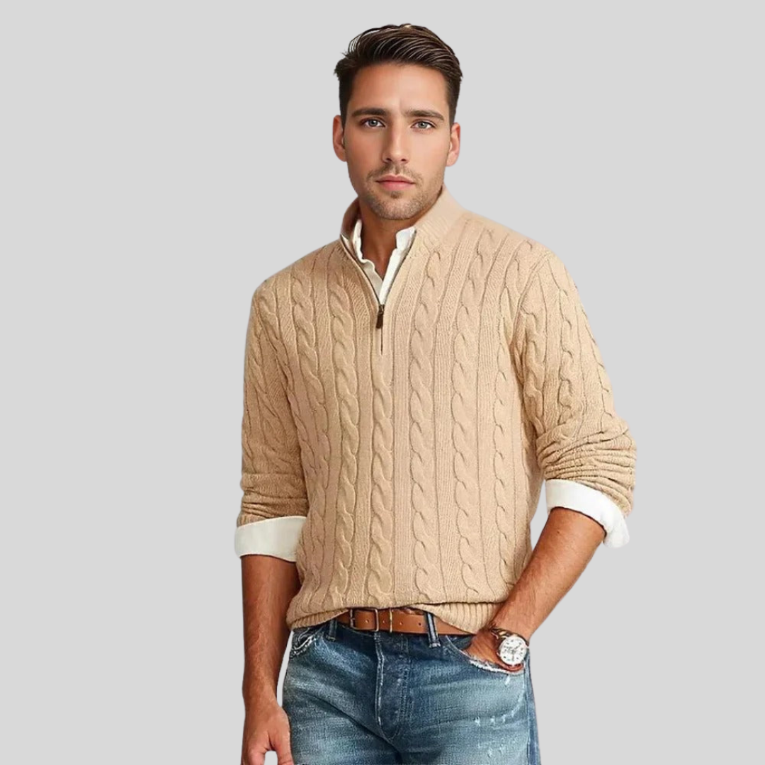 Trui_Heren_Halve_Rits_Zip_Beige_Mannen