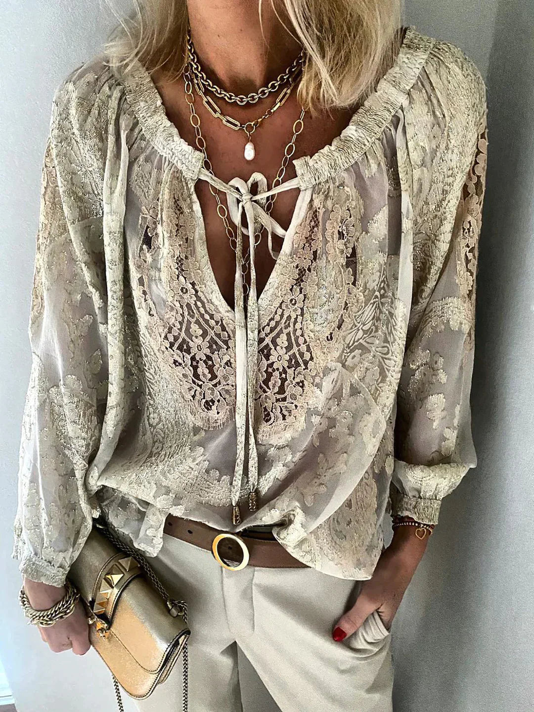 Helena - casual kanten chiffon top