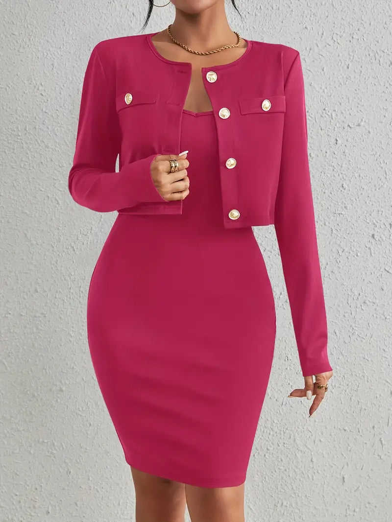 Elena - Tweedelige Cami Jurk met Lange Mouwen Blazer voor Dames