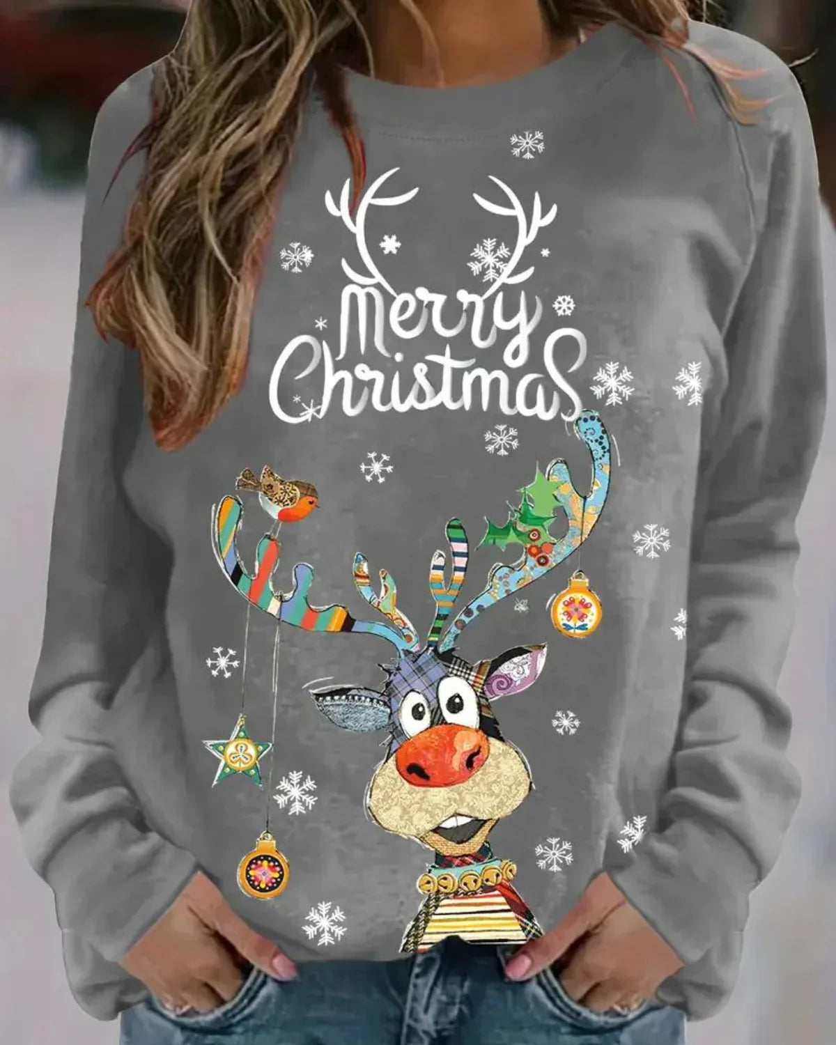 Kersttrui voor Dames. Trui. Sweater. Kerst. Comfortabel. Warm. Victoria Mae. Grijs