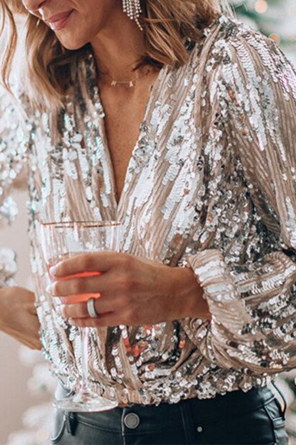 Mia - Pailletten Blouse Lange Mouwen
