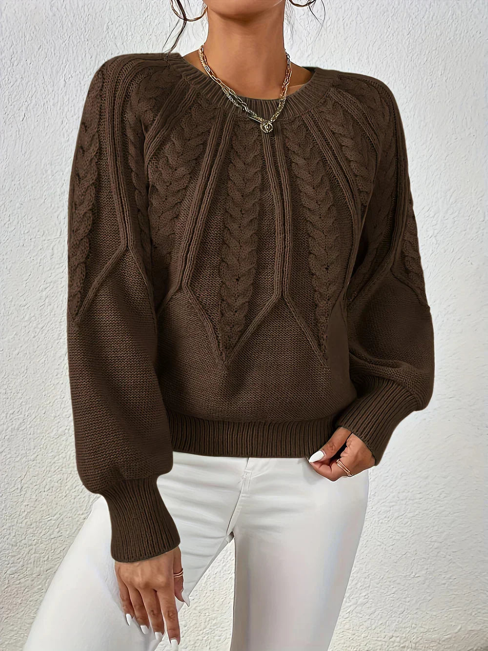 Gebreide Trui met Ronde Hals voor Dames. Warm. Winter. Victoria Mae. Bruin