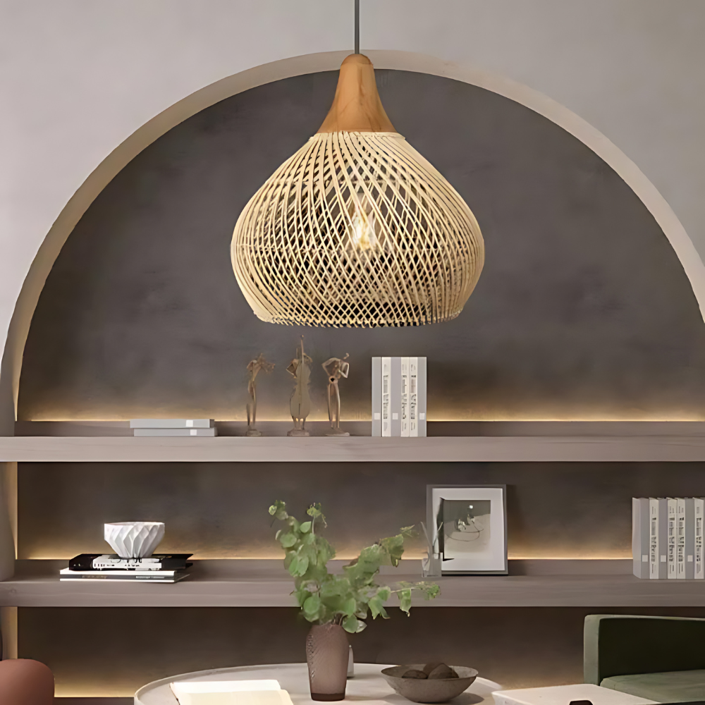 Boho rotan hanglamp – handgeweven natuurlijke sfeerverlichting