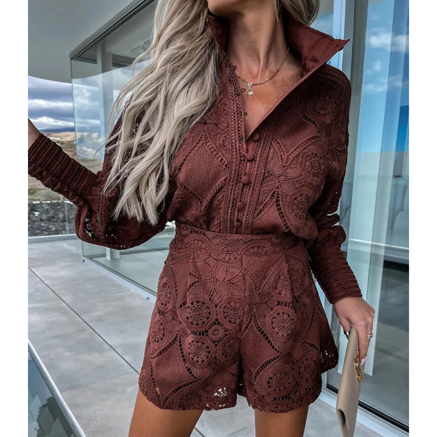 Estelle - Ibiza Tweedelige Set - Bohemian Lange Mouwen Blouse en Short voor Dames