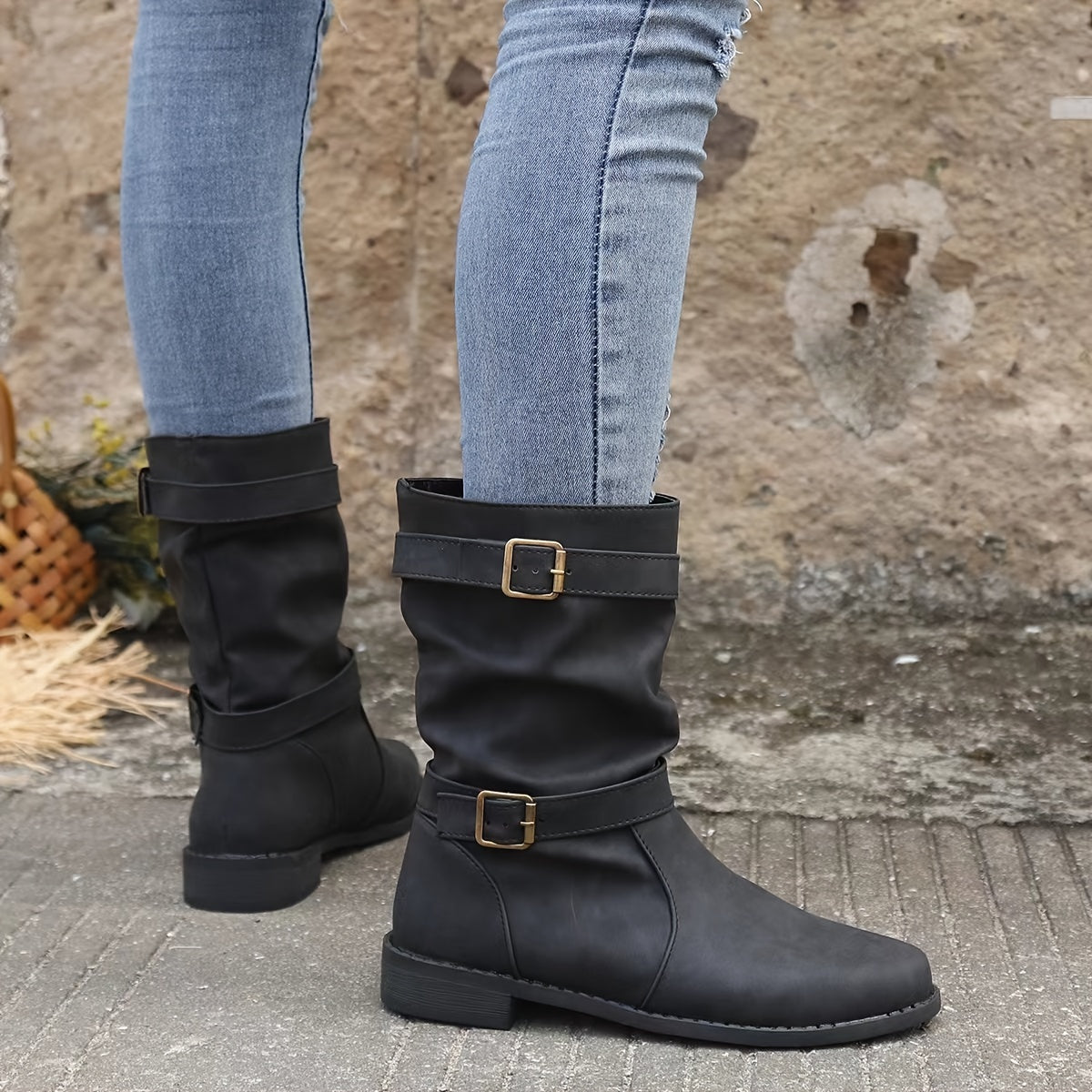 Sarah - Platte Slouchy Buckle Enkellaarsjes voor Dames