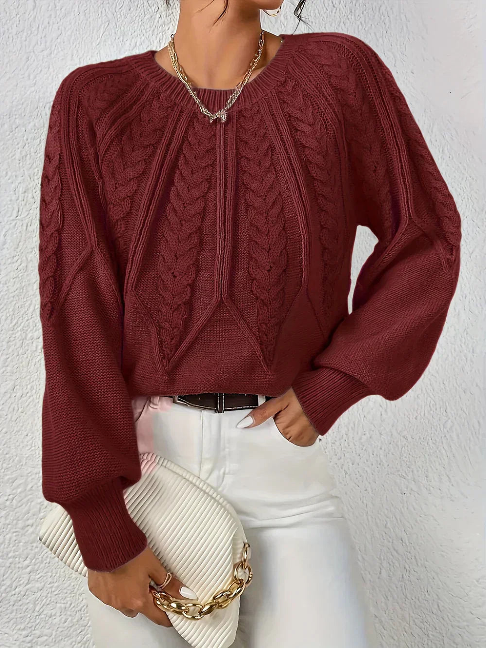 Gebreide Trui met Ronde Hals voor Dames. Warm. Winter. Victoria Mae. Bordeux