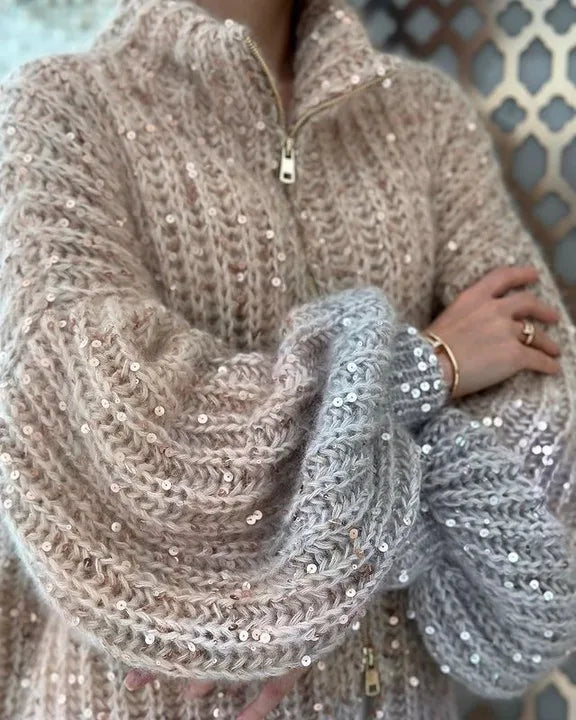Alyssa - Comfortabel en Stijlvol Gebreid Vest met Rits en Glitters