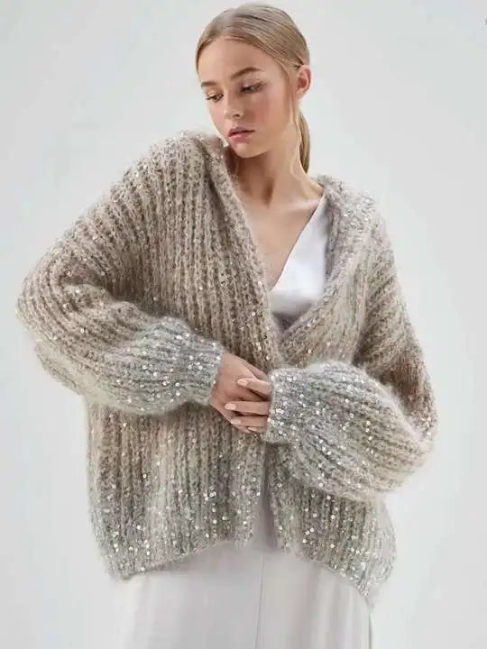 Alyssa - Comfortabel en Stijlvol Gebreid Vest met Rits en Glitters