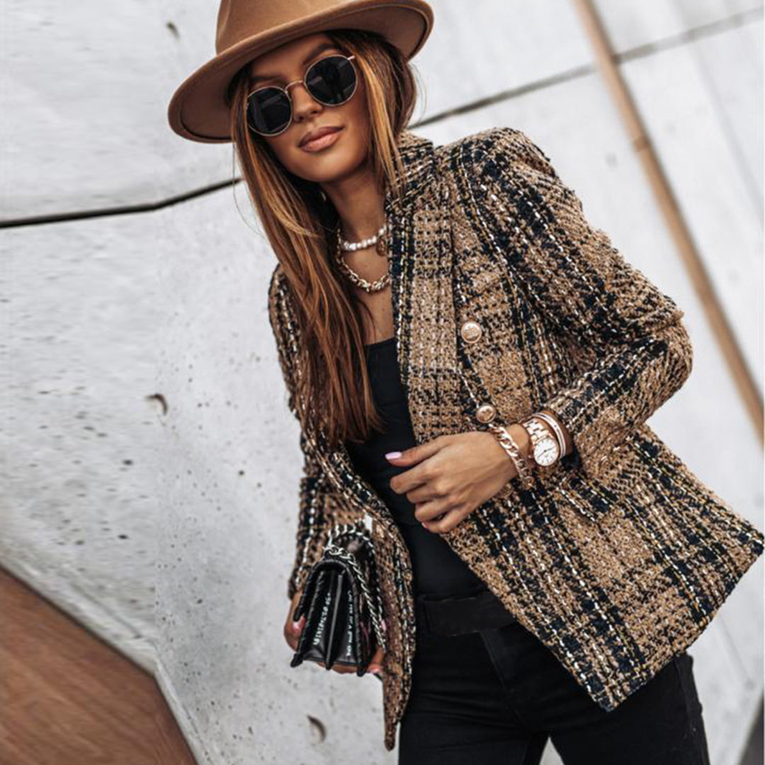 Odette - Modieuze Blazer met Ruit en Gouden Knopen