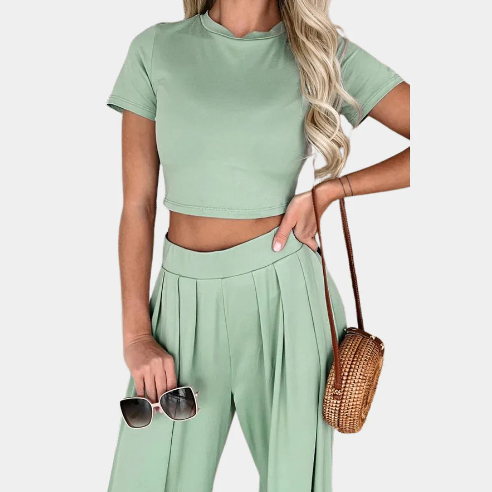 Isabeau - Comfortabele Tweedelige Set met Korte Mouwen Top en Broek voor Dames