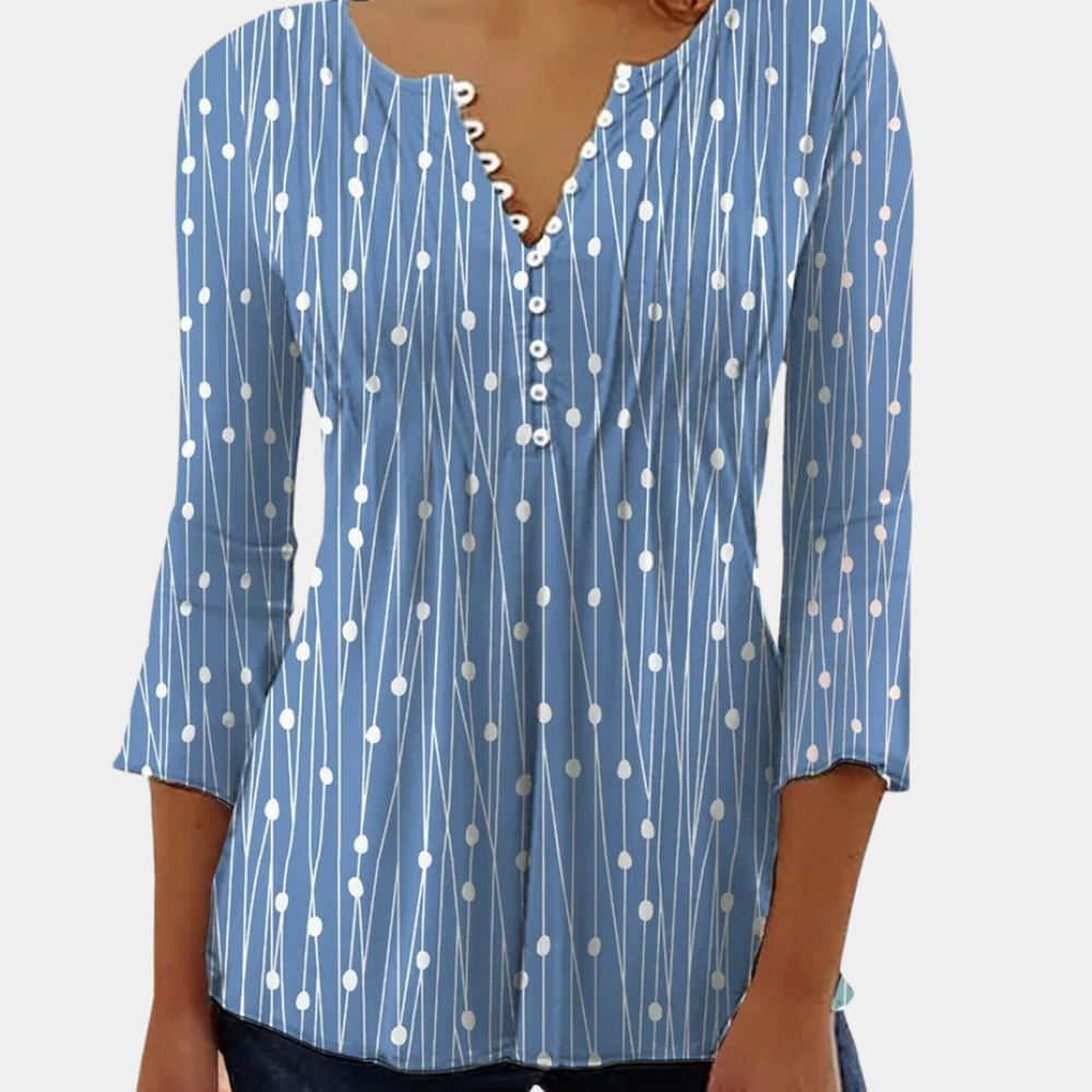 Elisa - Trendy Damesblouse met Stippen - Stijlvolle en Comfortabele Blouse met V-hals en Korte Mouwen
