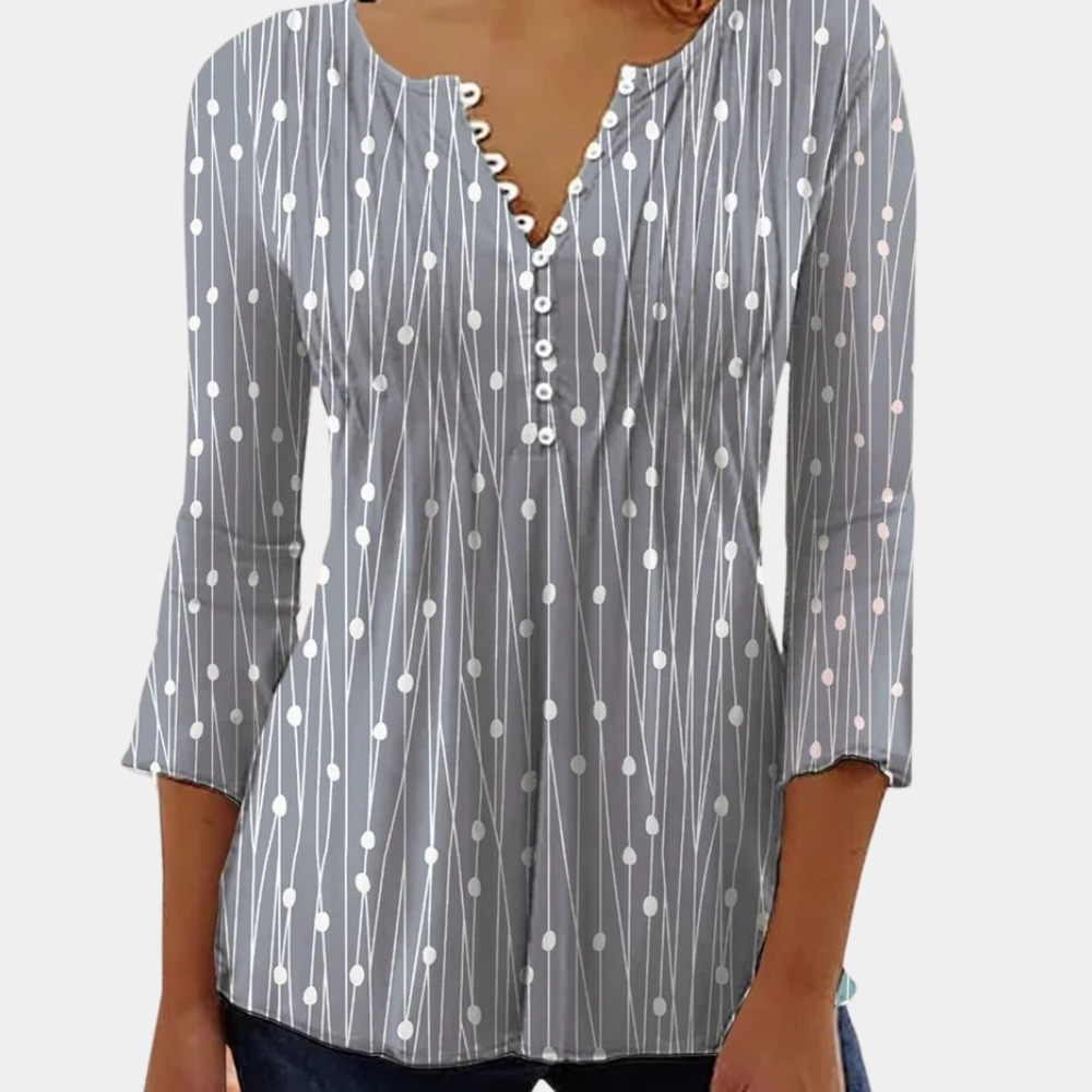 Elisa - Trendy Damesblouse met Stippen - Stijlvolle en Comfortabele Blouse met V-hals en Korte Mouwen