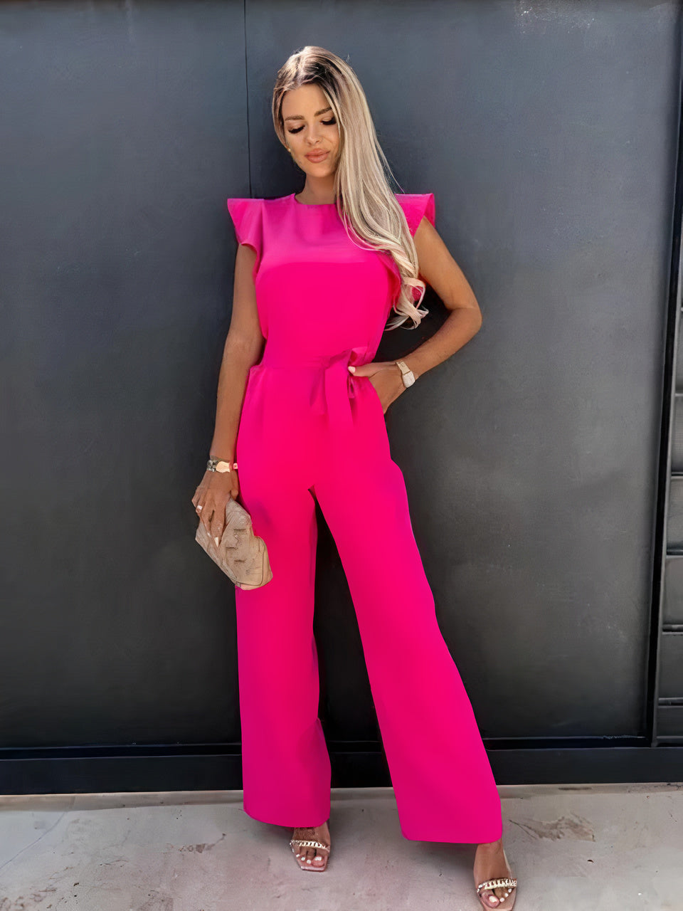 Ellen - Stijlvolle Jumpsuit met Korte Mouwen en Ceintuur voor Dames