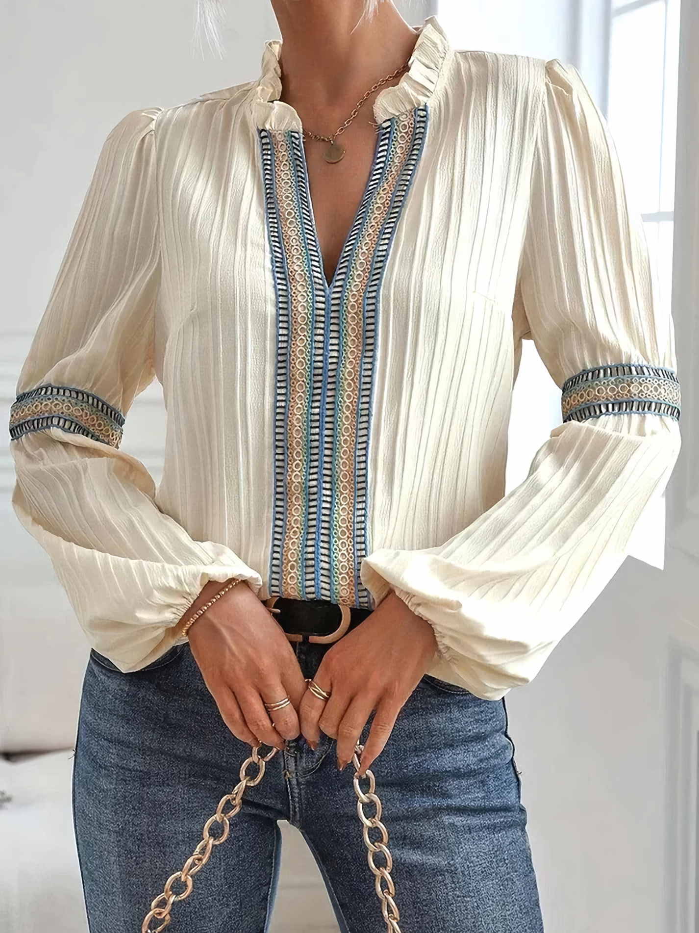 Orianna - Stijlvolle Blouse met Lange Mouwen en V-Hals voor Dames
