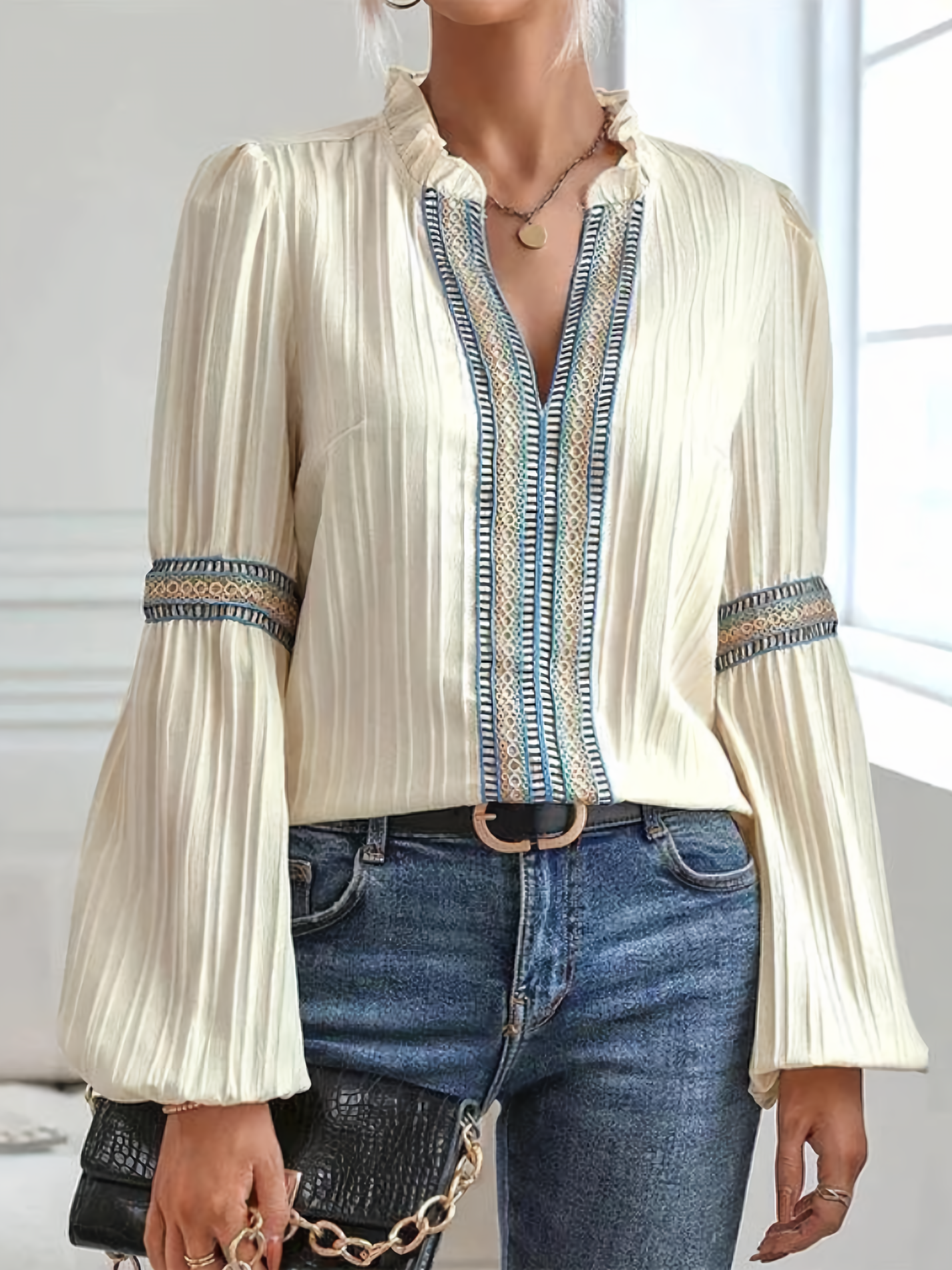 Orianna - Stijlvolle Blouse met Lange Mouwen en V-Hals voor Dames