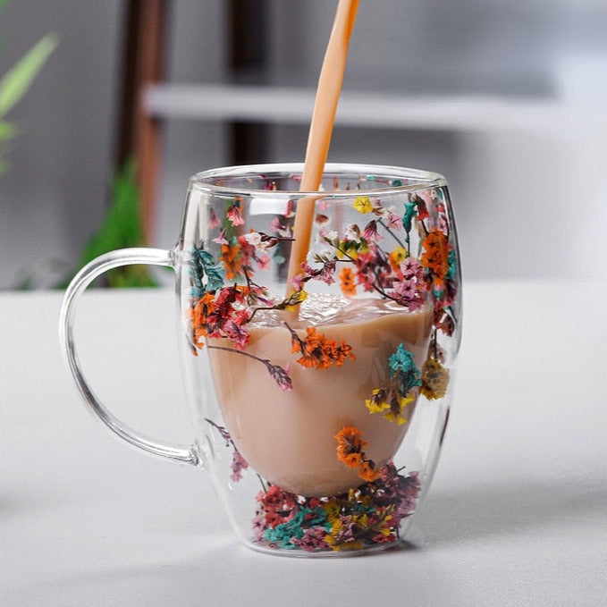 Elegante glazen mokken | Handgeblazen met bloemmotief 0