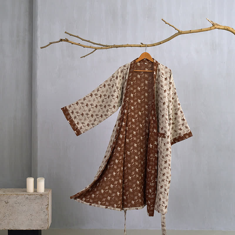 Ginkgo | Tweekleurige katoenen kimono gewaad 14