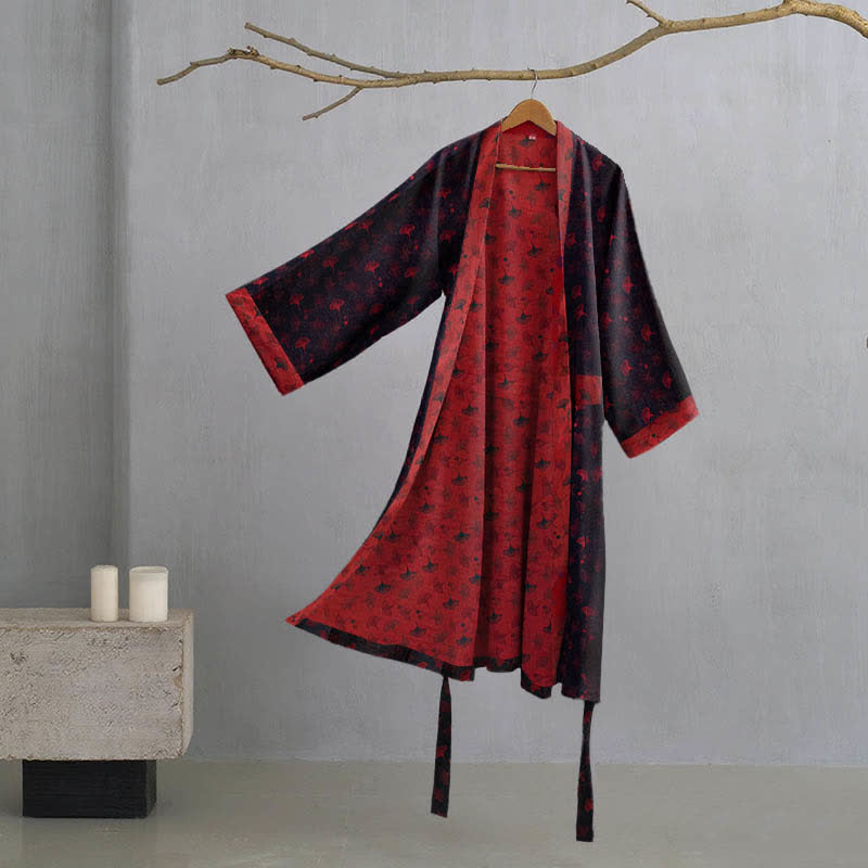 Ginkgo | Tweekleurige katoenen kimono gewaad 17