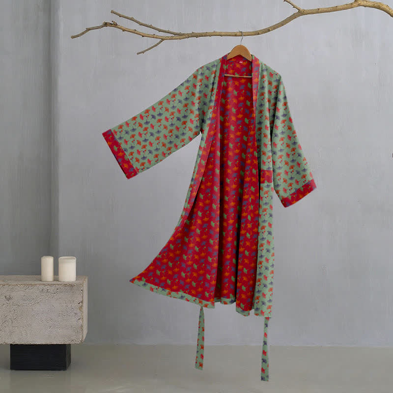 Ginkgo | Tweekleurige katoenen kimono gewaad 9
