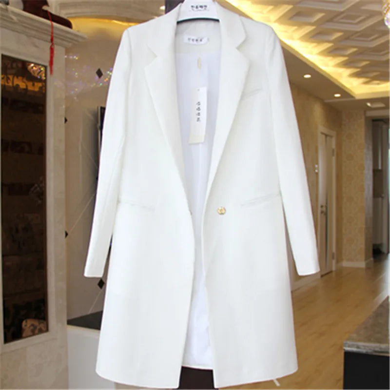 Lange elegante zakelijke trenchcoat – moderne eenknoopsjas voor op kantoor