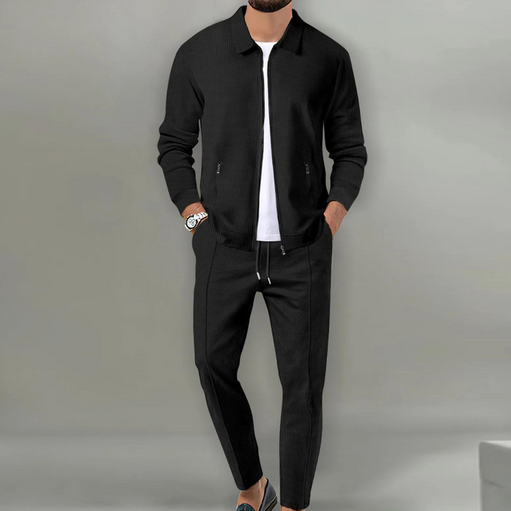 Heren tweedelig pak met opstaande kraag, colbert en slim fit pantalon 1