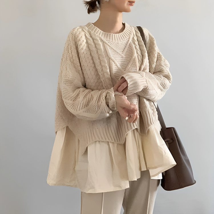 Lily Mae - Oversized Gebreide Trui met Ronde Hals voor Dames