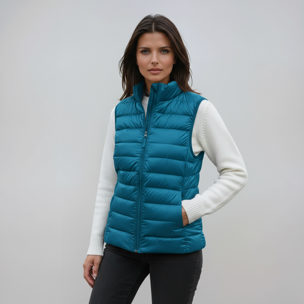 Bodywarmer_Dames_Gewatteerd_Hoge_Kraag_Warm_Rits_Victoria_Mae_Nederland_Belgie