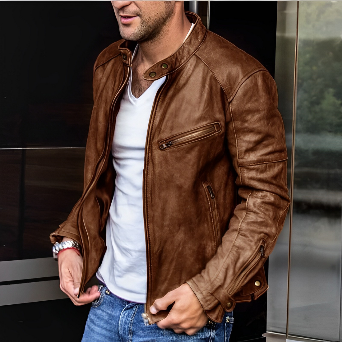 Luxe waterafstotende lange leren jas voor heren – Klassieke bovenkleding