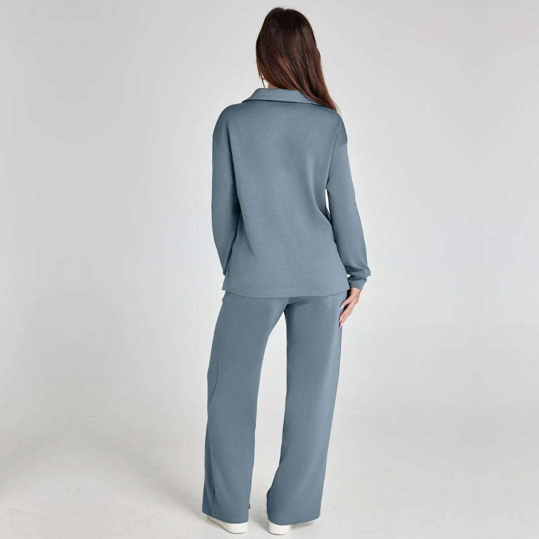Luxe loungewear set | V-hals top en wijde broek 1