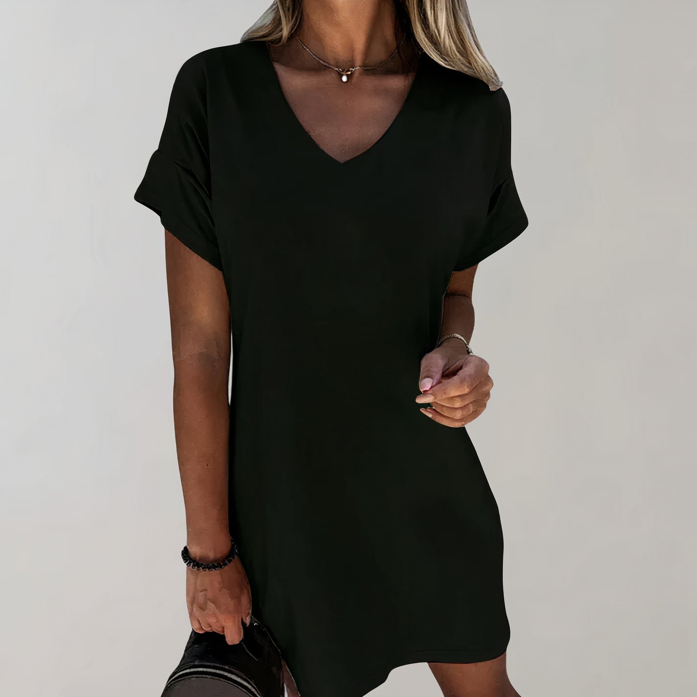 Lilia - Casual Midi Jurk met Korte Mouwen en V-Hals voor dames