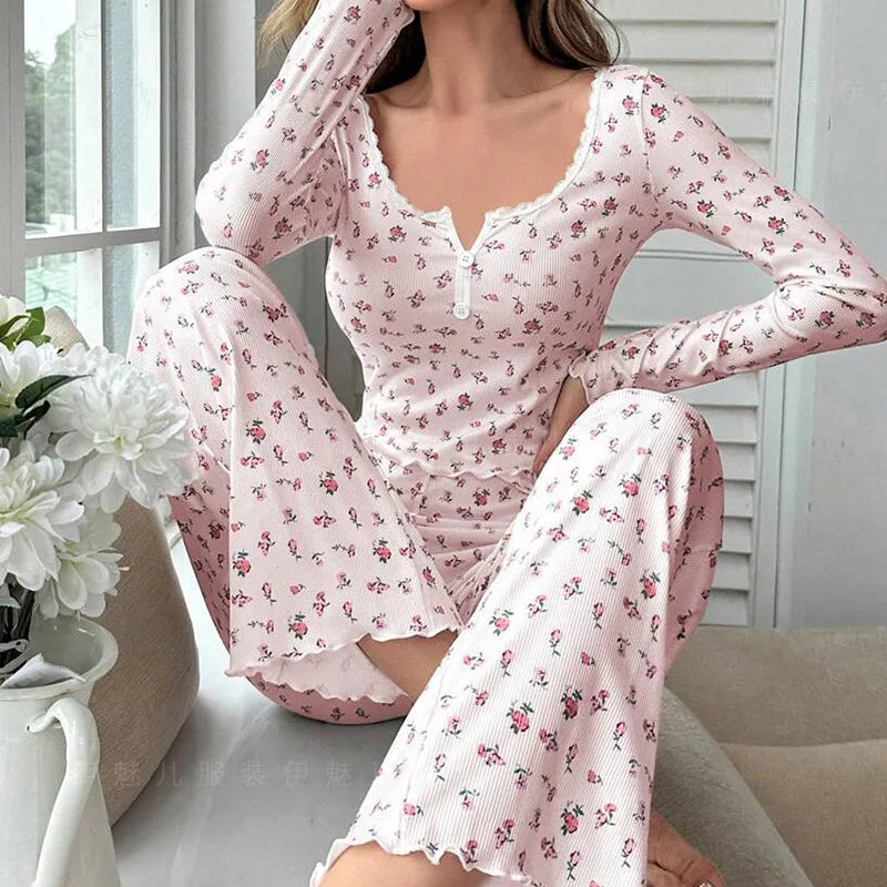 Nieuwe dames | Bloemenprint pyjamaset 1