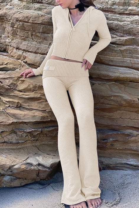 Dani - Gebreide Set – Hoge Taille Broek en Capuchon Top