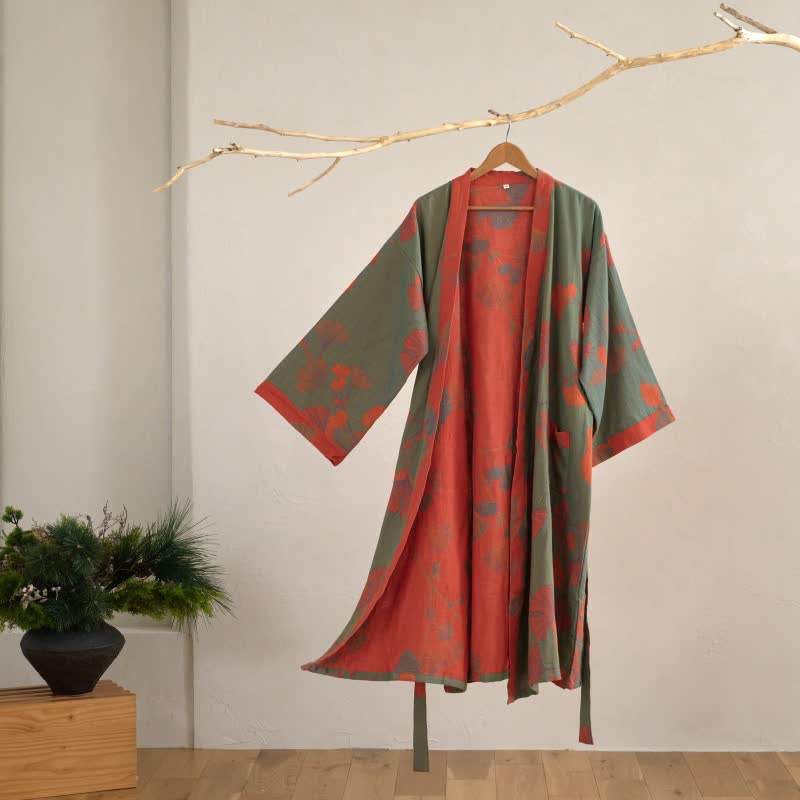 Ownkoti | Ginkgobladeren katoenen kimono-jas 13