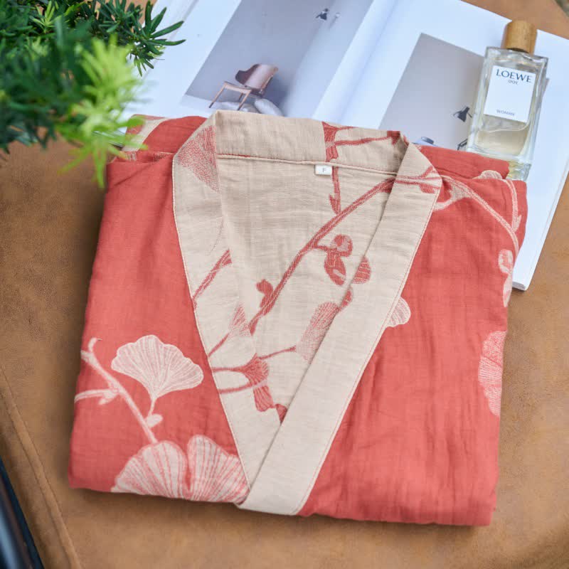 Ownkoti | Ginkgobladeren katoenen kimono-jas 7