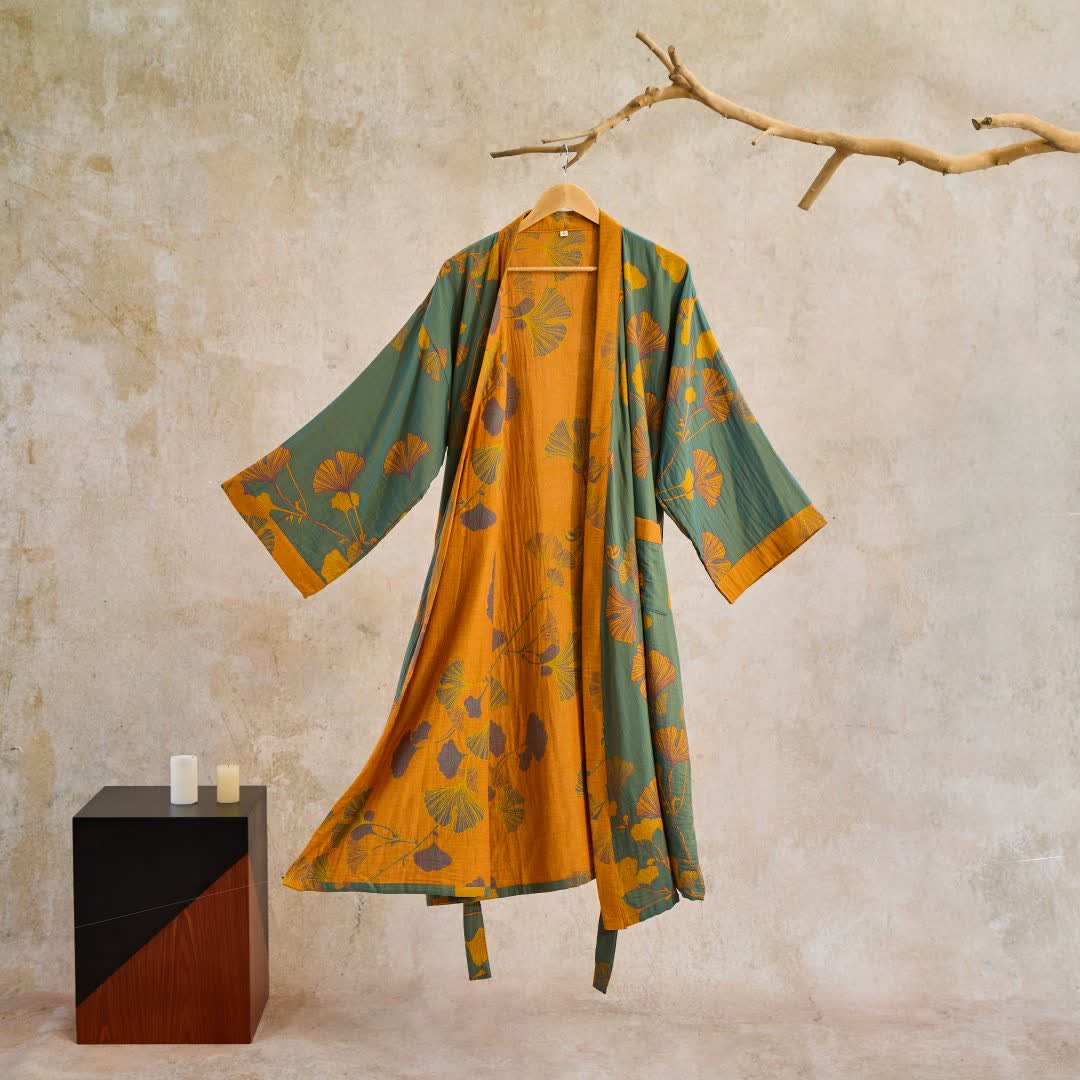 Ownkoti | Ginkgobladeren katoenen kimono-jas 8