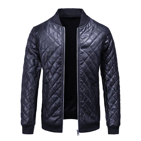 Warme leren jas met rits voor heren – elegante stijl met hoge kraag
