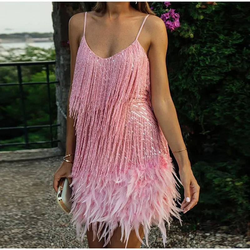 Marisol - Schitterende Sequins en Zwierige Tassels Mini Jurk