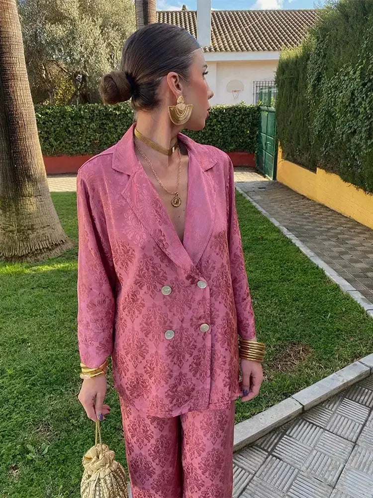 Pamela - Luxe Jacquard Tweedelige Set met Stijlvolle Blazer en Pantalon