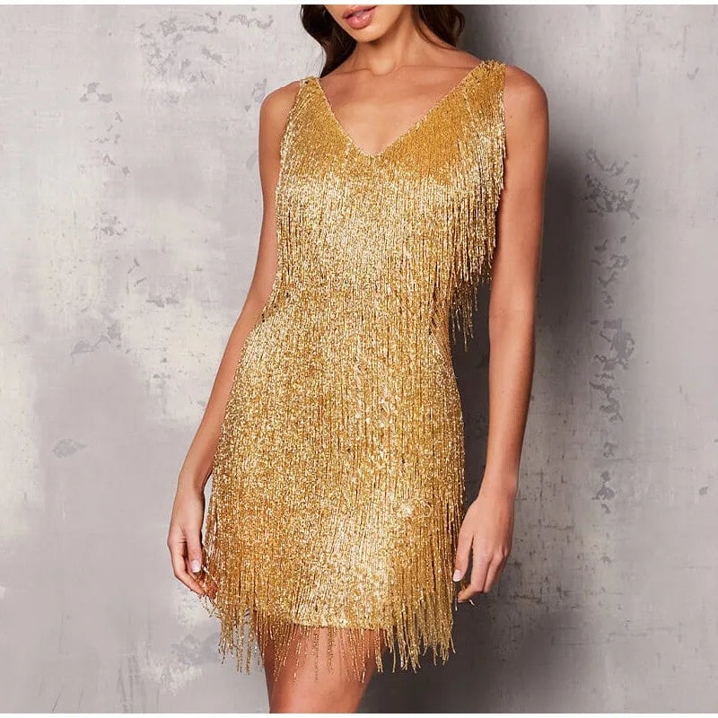 Marisol - Schitterende Sequins en Zwierige Tassels Mini Jurk