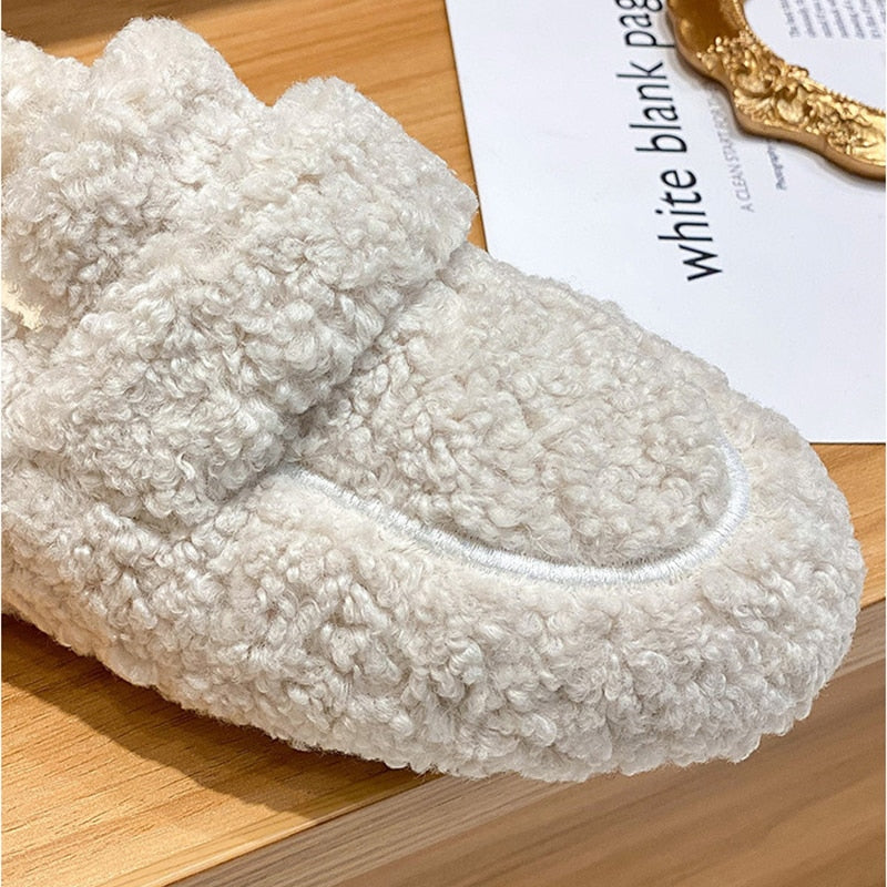 Sophia - Pluche Pantoffel Loafers met Teddy Stof
