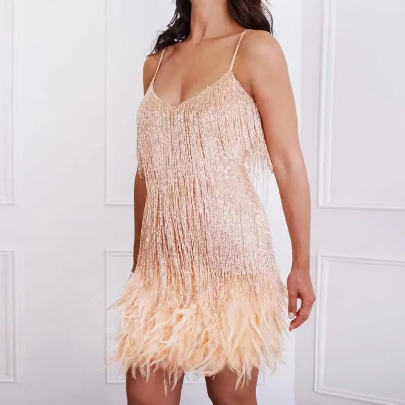 Marisol - Schitterende Sequins en Zwierige Tassels Mini Jurk